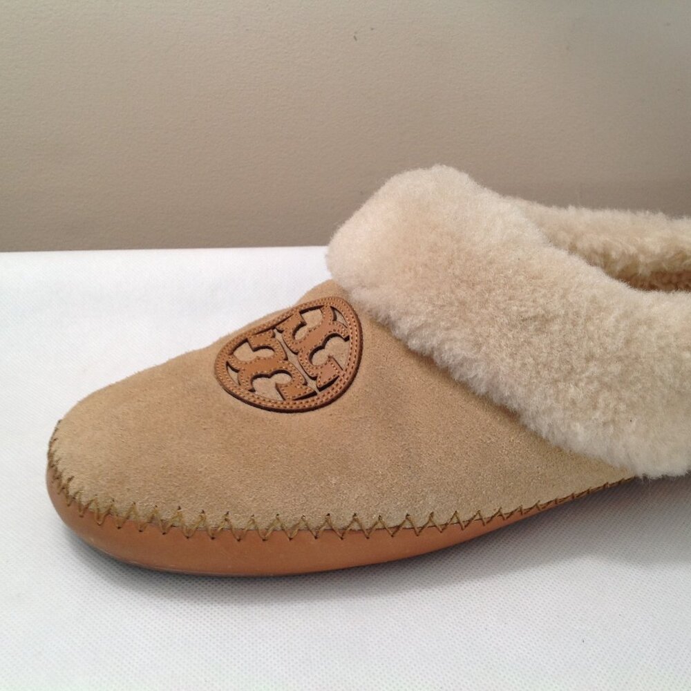 Tory Burch Moccasin Suede Leather Shearling Slippers 11 - Picture 3 of 8